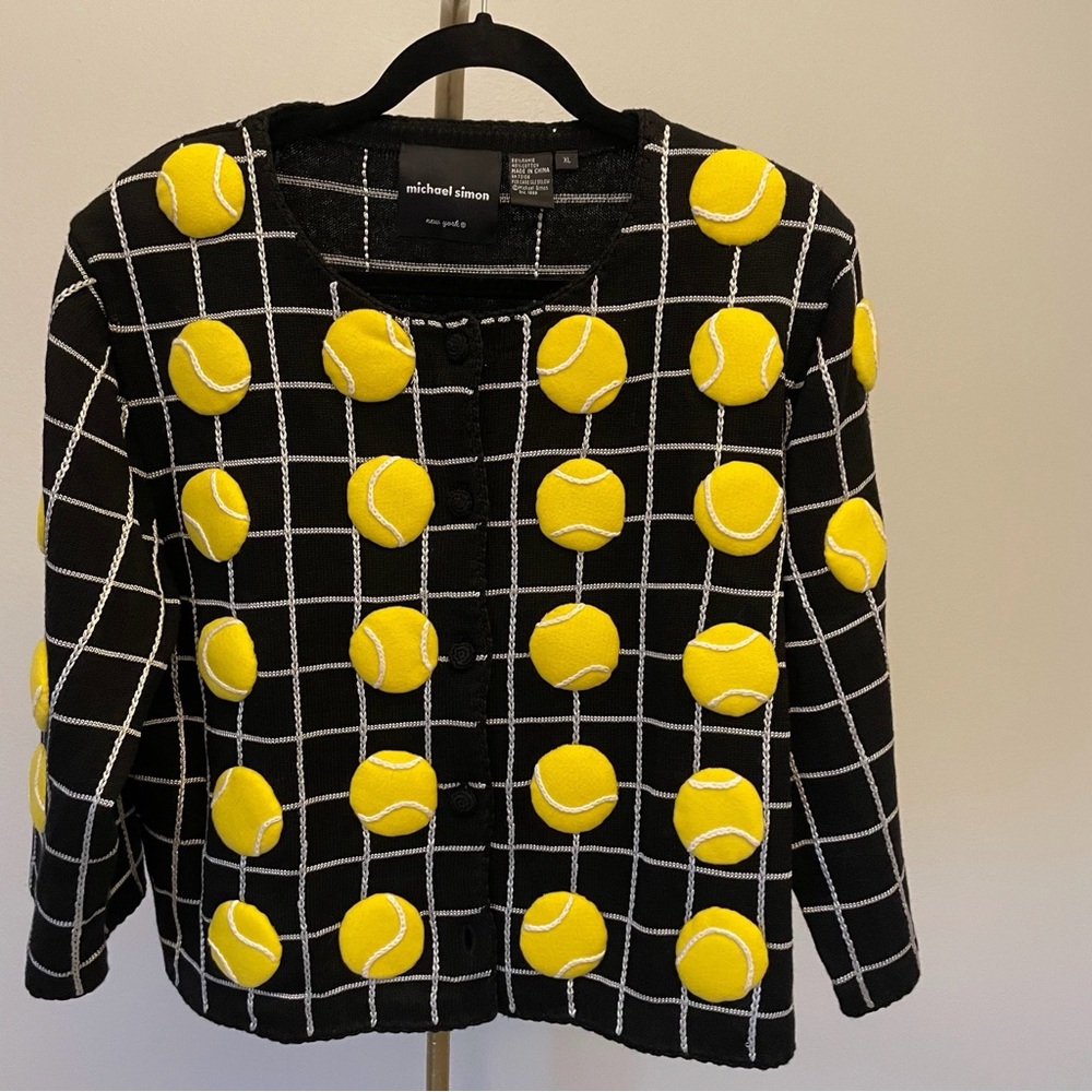 Michael Simon Tennis Ball 3/4 Sleeve Cardigan Size XL Vintage Like New